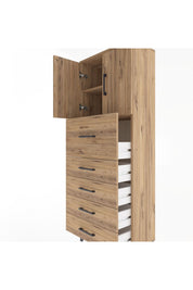 Arges Dolap 2 Raflı 5 Çekmeceli 2 Kapaklı 60x30x163 Çam-Çam