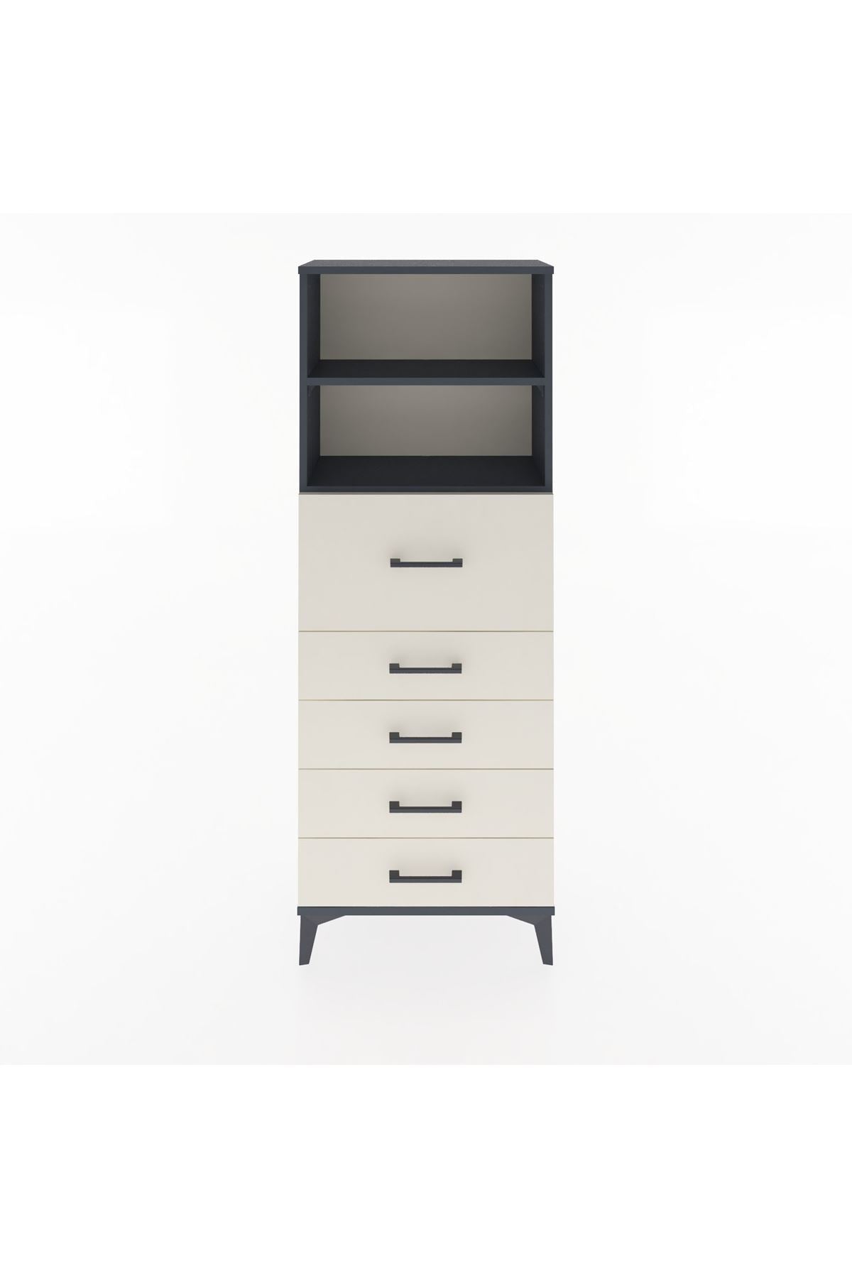 Arges Dolap 2 Raflı 5 Çekmeceli 60x30x163 Antrasit-Aytaşı