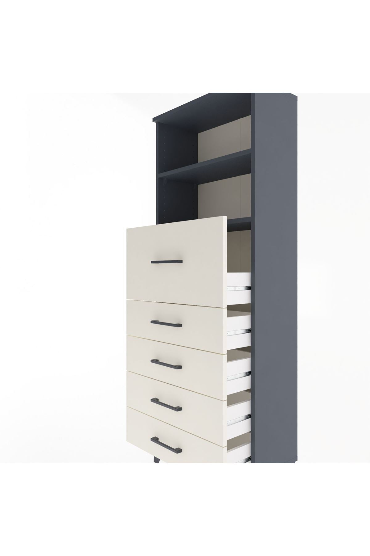 Arges Dolap 2 Raflı 5 Çekmeceli 60x30x163 Antrasit-Aytaşı