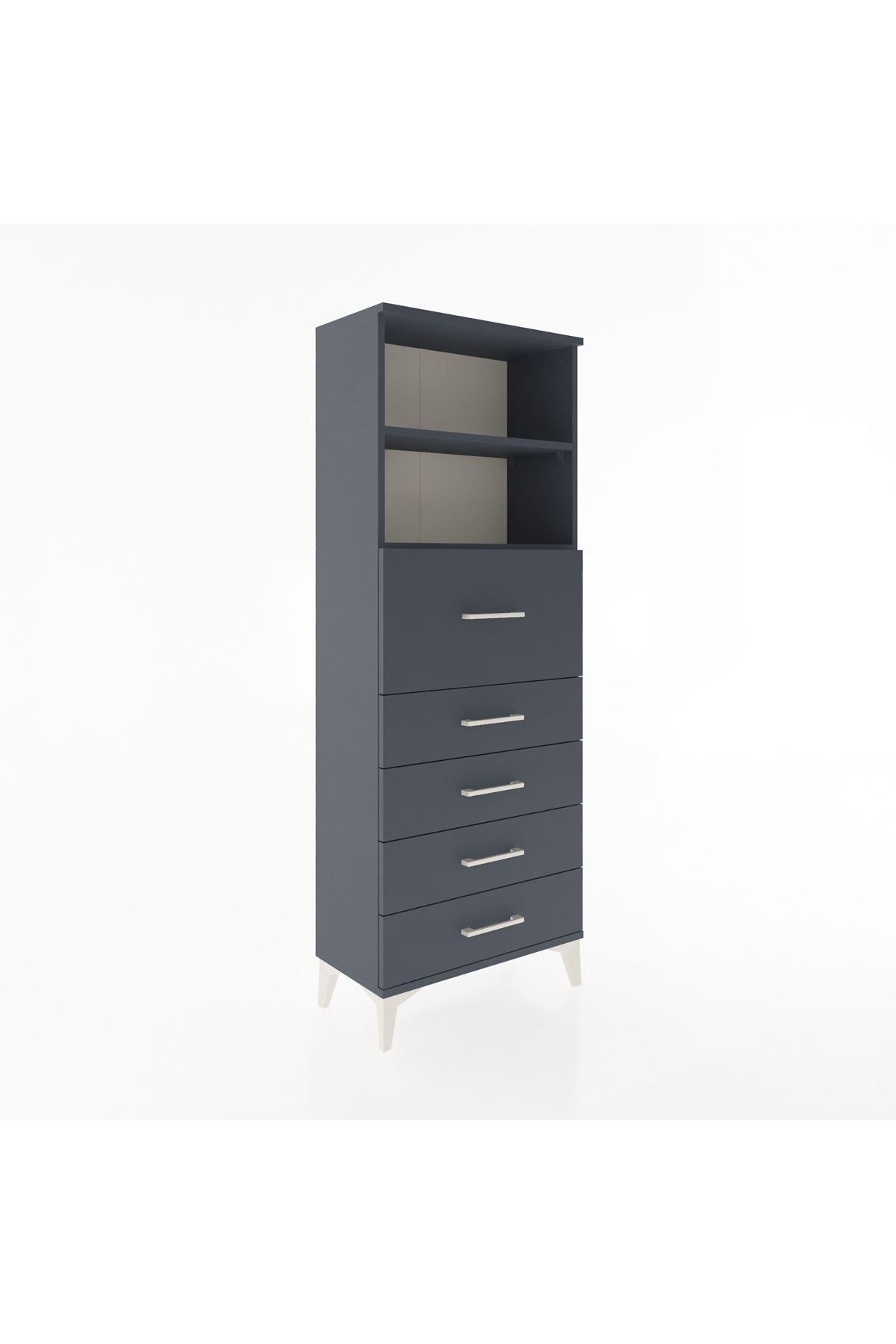 Arges Dolap 2 Raflı 5 Çekmeceli 60x30x163 Antrasit-Antrasit