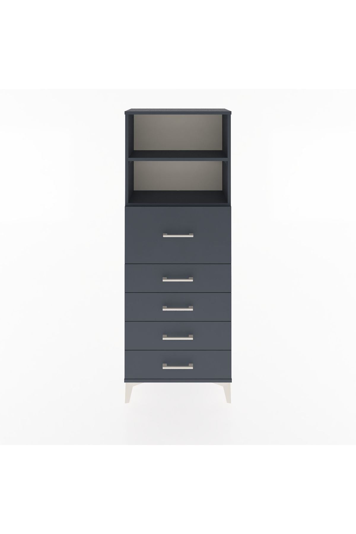 Arges Dolap 2 Raflı 5 Çekmeceli 60x30x163 Antrasit-Antrasit