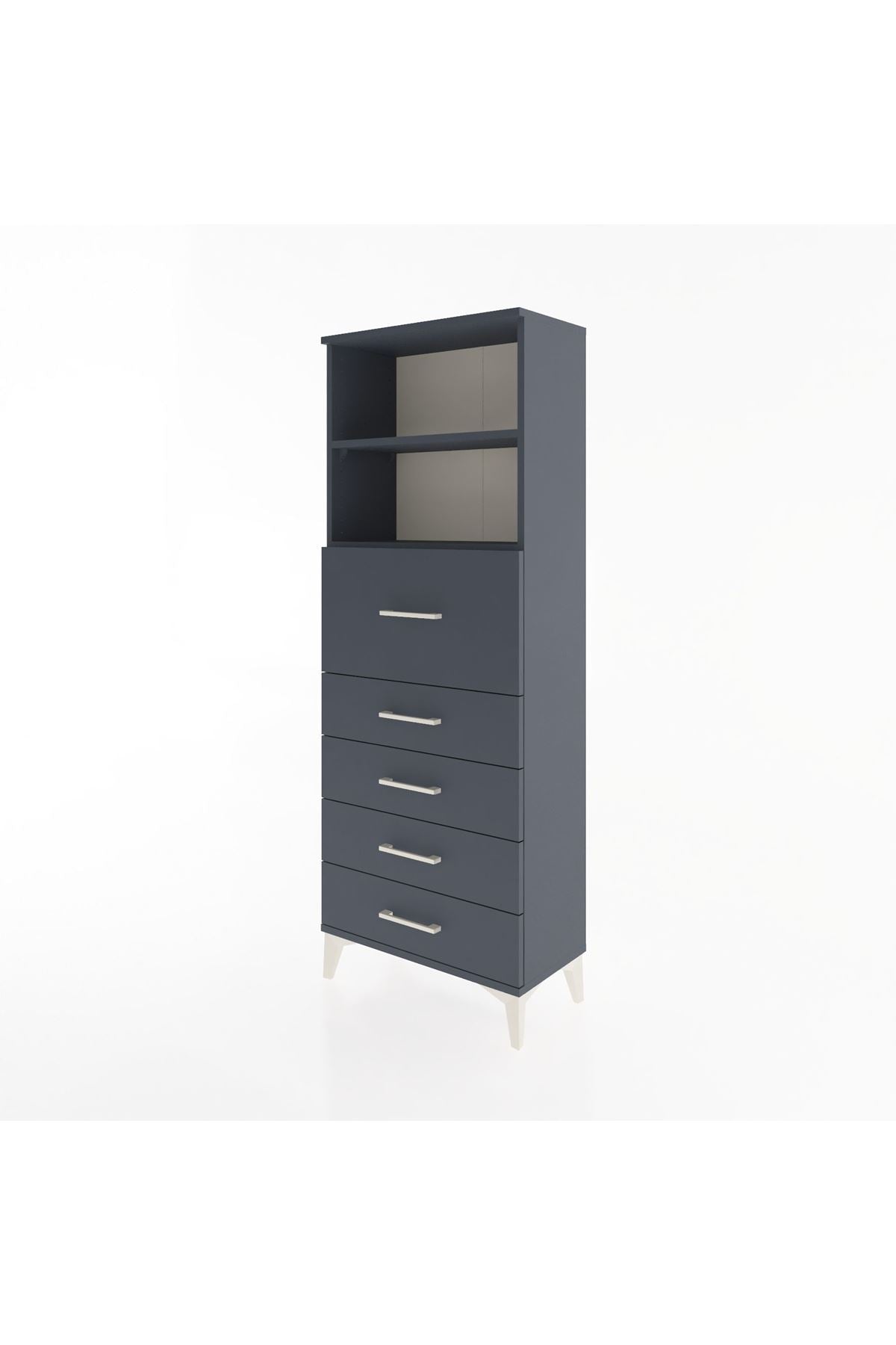 Arges Dolap 2 Raflı 5 Çekmeceli 60x30x163 Antrasit-Antrasit