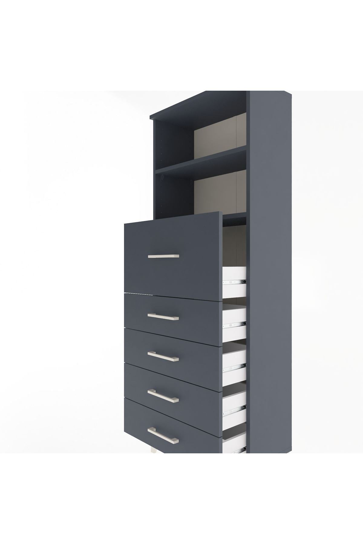 Arges Dolap 2 Raflı 5 Çekmeceli 60x30x163 Antrasit-Antrasit