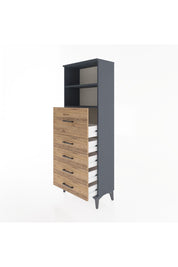 Arges Dolap 2 Raflı 5 Çekmeceli 60x30x163 Antrasit-Çam