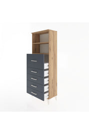 Arges Dolap 2 Raflı 5 Çekmeceli 60x30x163 Çam-Antrasit