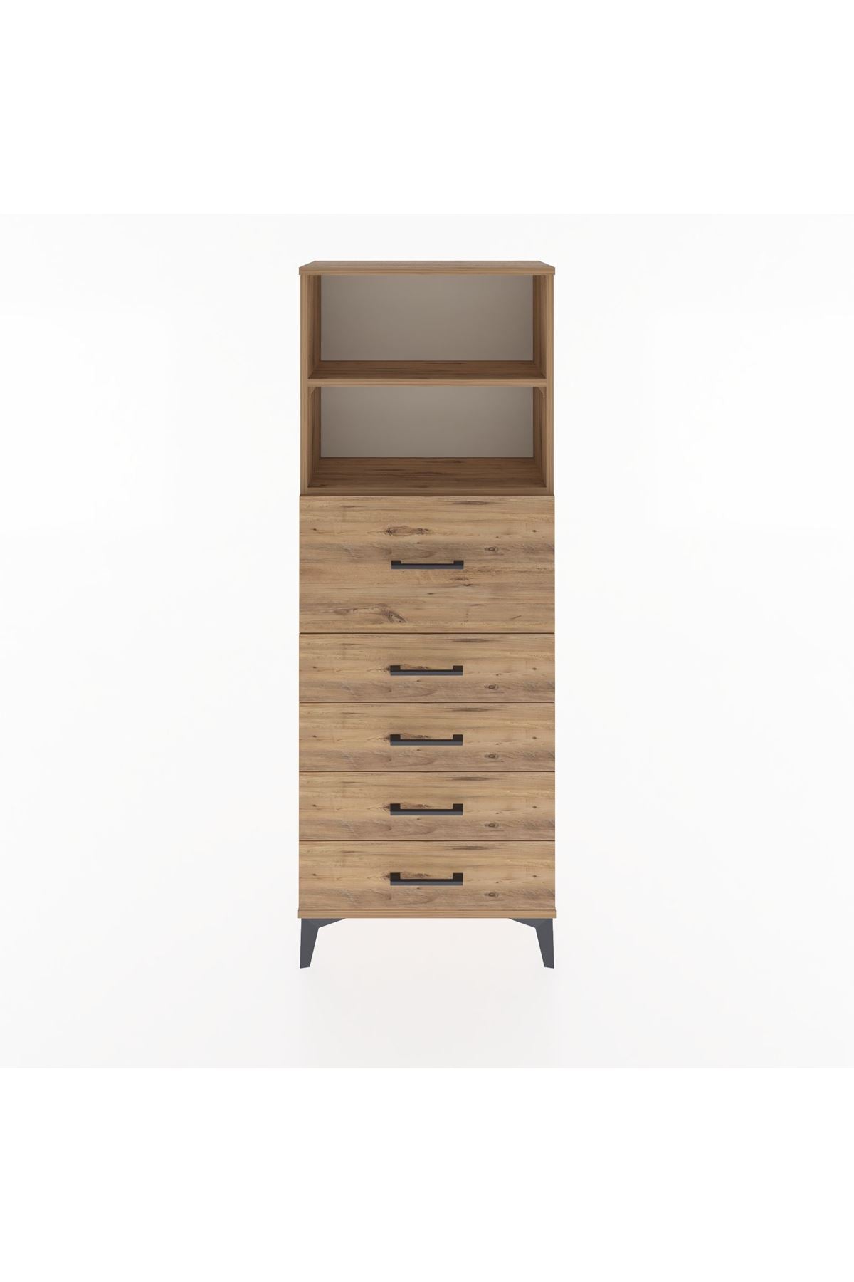 Arges Dolap 2 Raflı 5 Çekmeceli 60x30x163 Çam-Çam