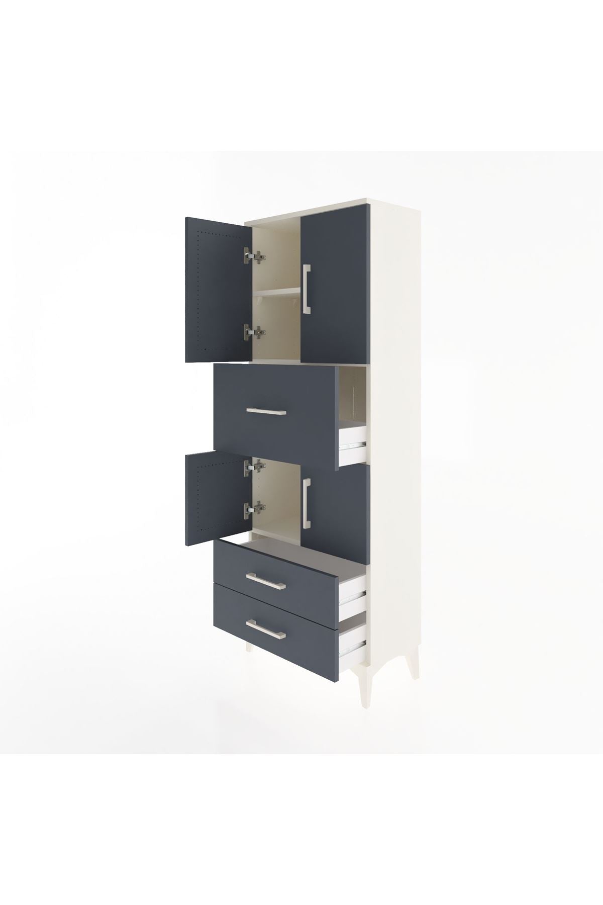 Arges Dolap 3 Raflı 3 Çekmeceli 4 Kapaklı 60x30x163 Aytaşı-Antrasit