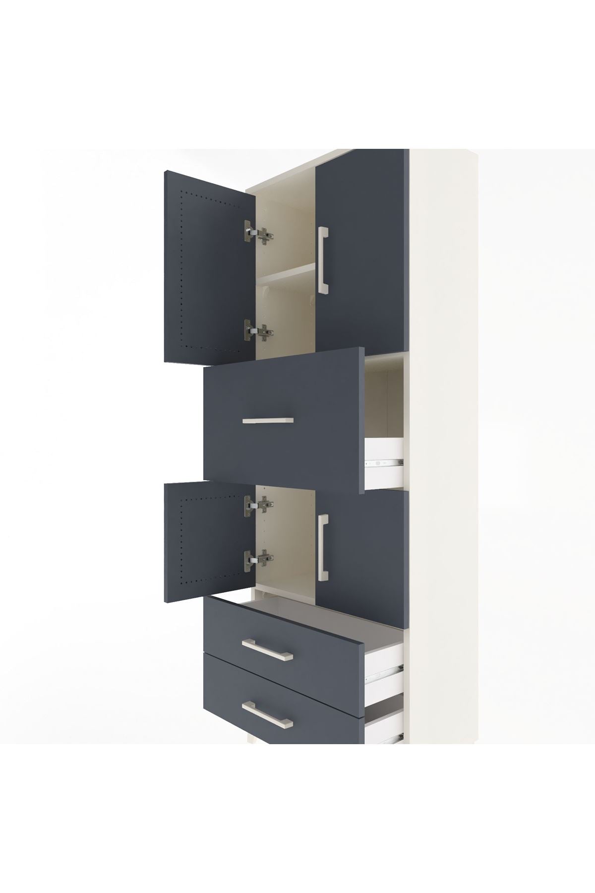 Arges Dolap 3 Raflı 3 Çekmeceli 4 Kapaklı 60x30x163 Aytaşı-Antrasit