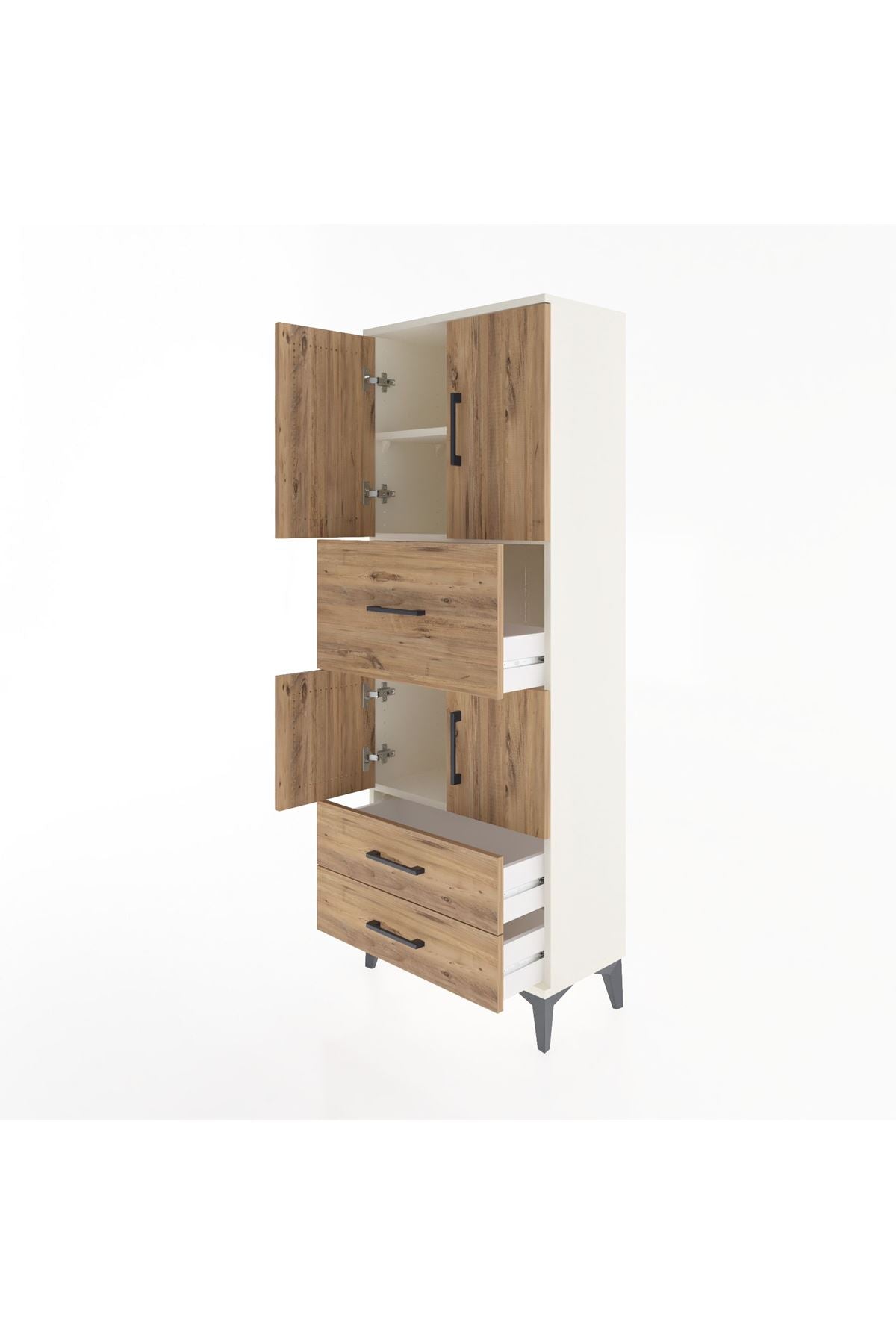 Arges Dolap 3 Raflı 3 Çekmeceli 4 Kapaklı 60x30x163 Aytaşı-Çam