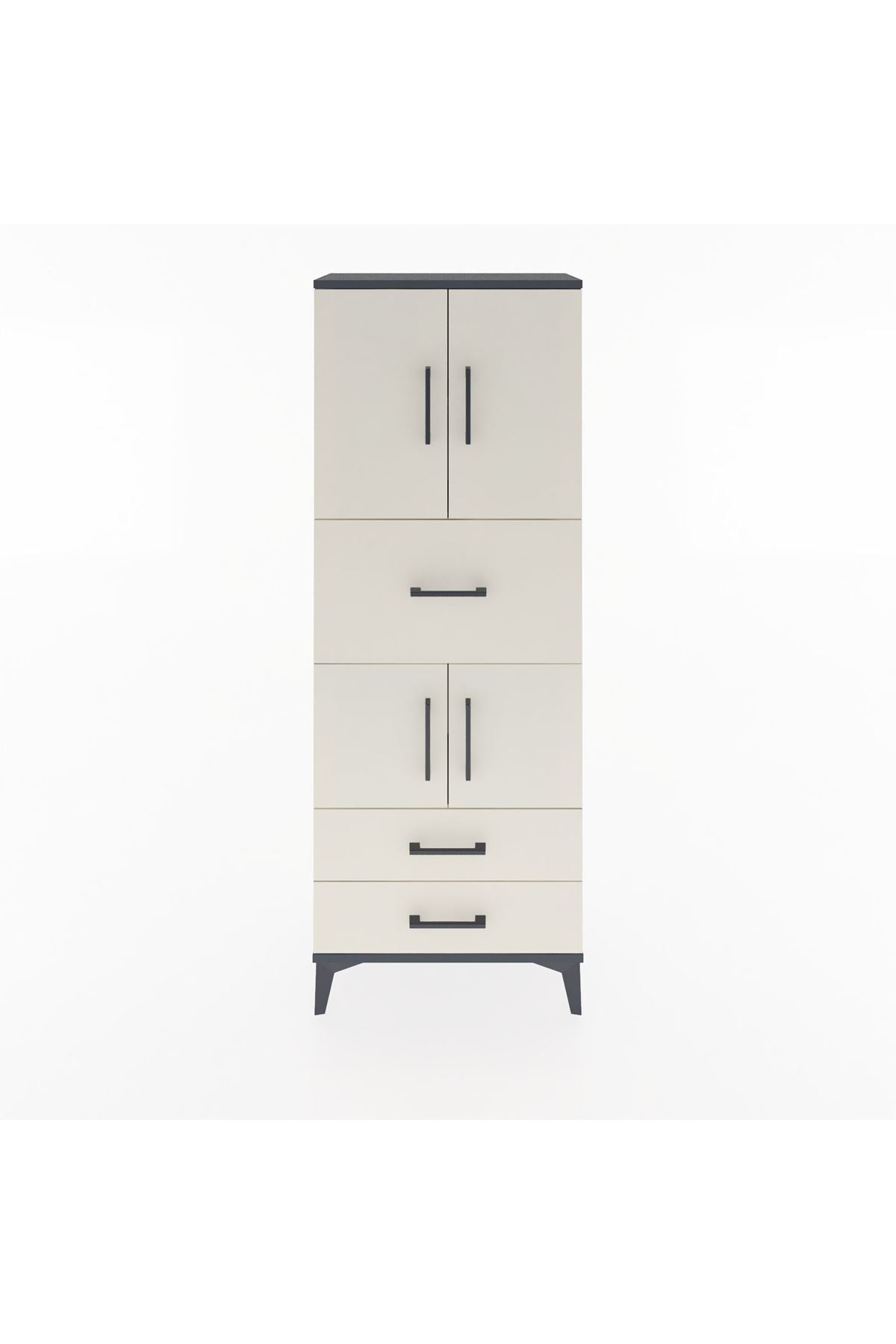 Arges Dolap 3 Raflı 3 Çekmeceli 4 Kapaklı 60x30x163 Antrasit-Aytaşı