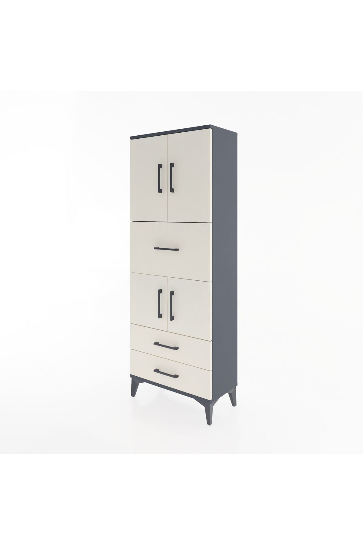 Arges Dolap 3 Raflı 3 Çekmeceli 4 Kapaklı 60x30x163 Antrasit-Aytaşı