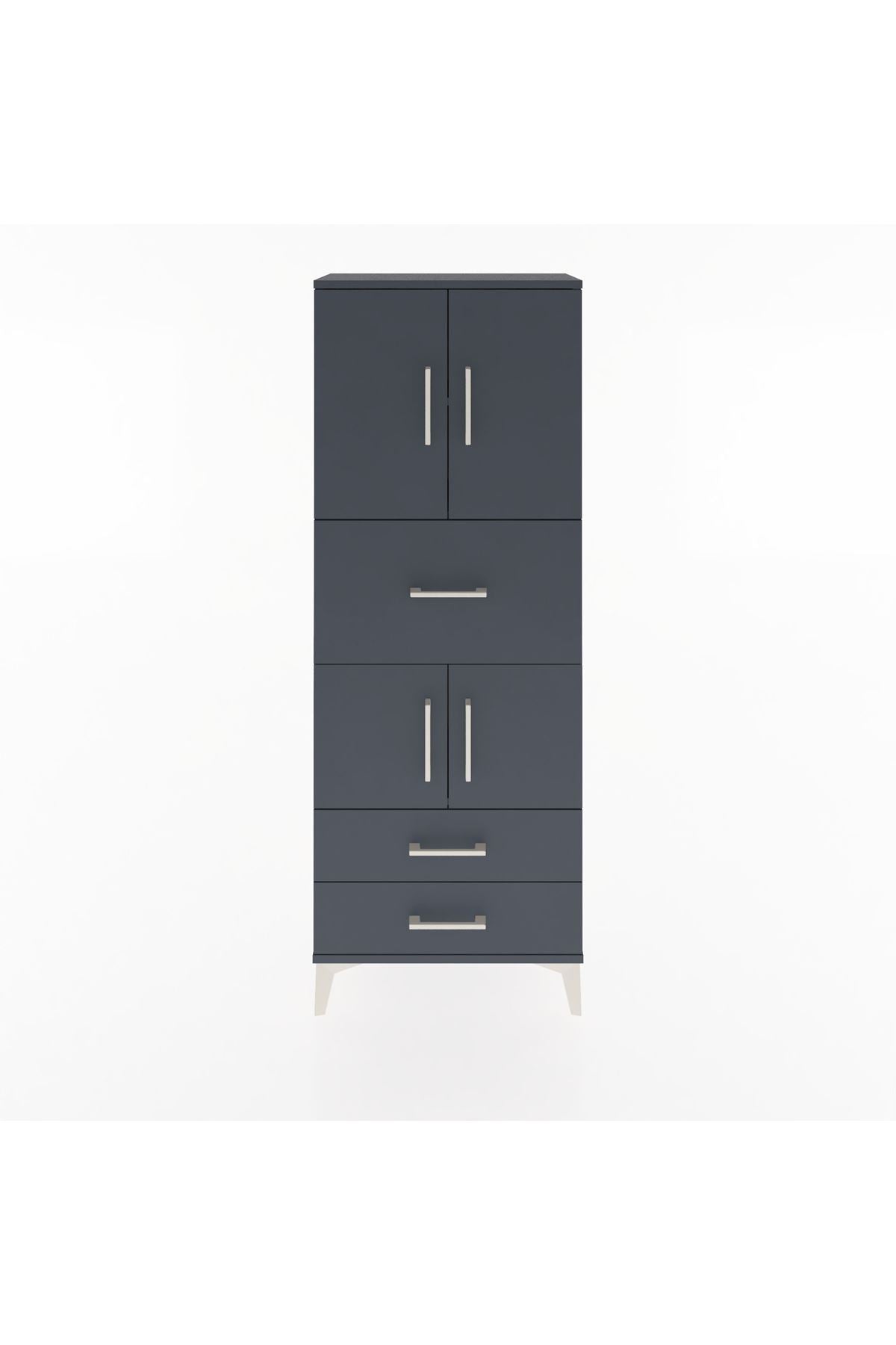 Arges Dolap 3 Raflı 3 Çekmeceli 4 Kapaklı 60x30x163 Antrasit-Antrasit