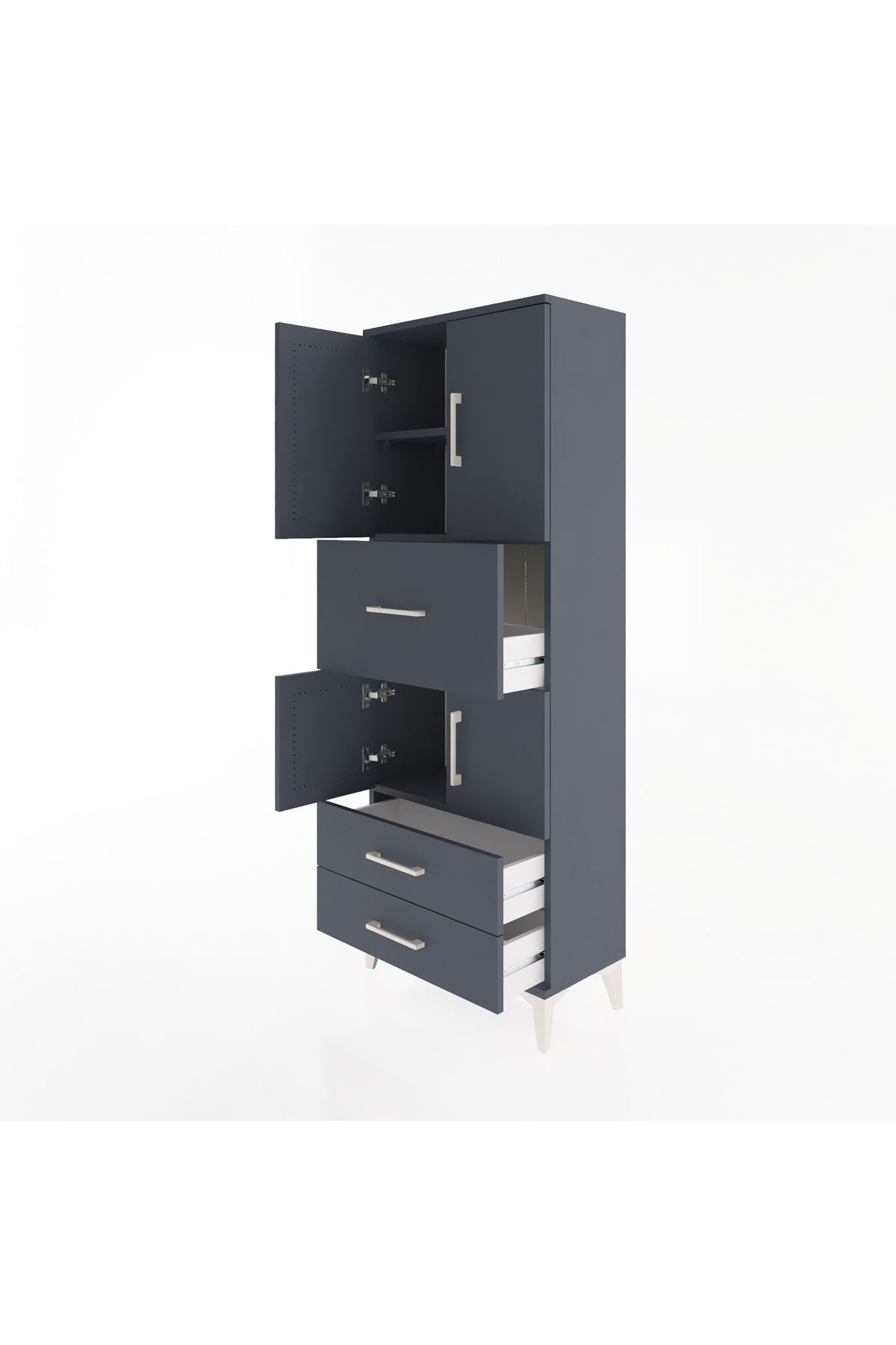 Arges Dolap 3 Raflı 3 Çekmeceli 4 Kapaklı 60x30x163 Antrasit-Antrasit