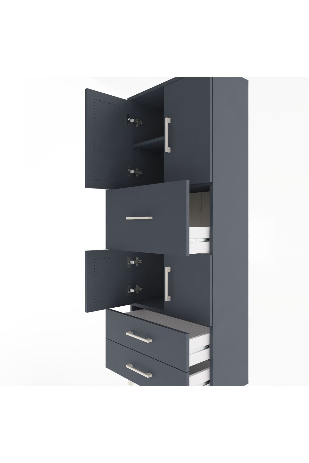 Arges Dolap 3 Raflı 3 Çekmeceli 4 Kapaklı 60x30x163 Antrasit-Antrasit