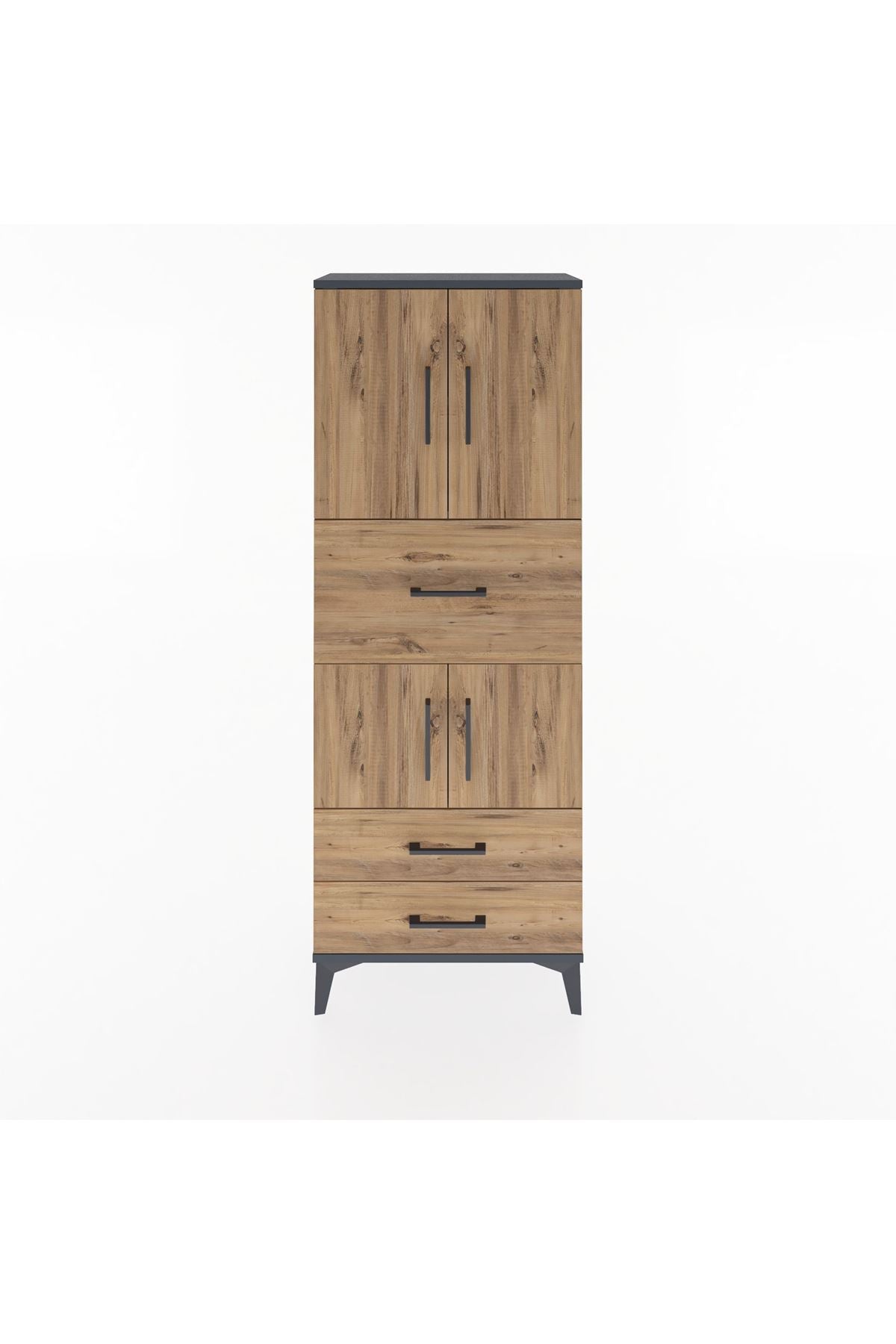 Arges Dolap 3 Raflı 3 Çekmeceli 4 Kapaklı 60x30x163 Antrasit-Çam