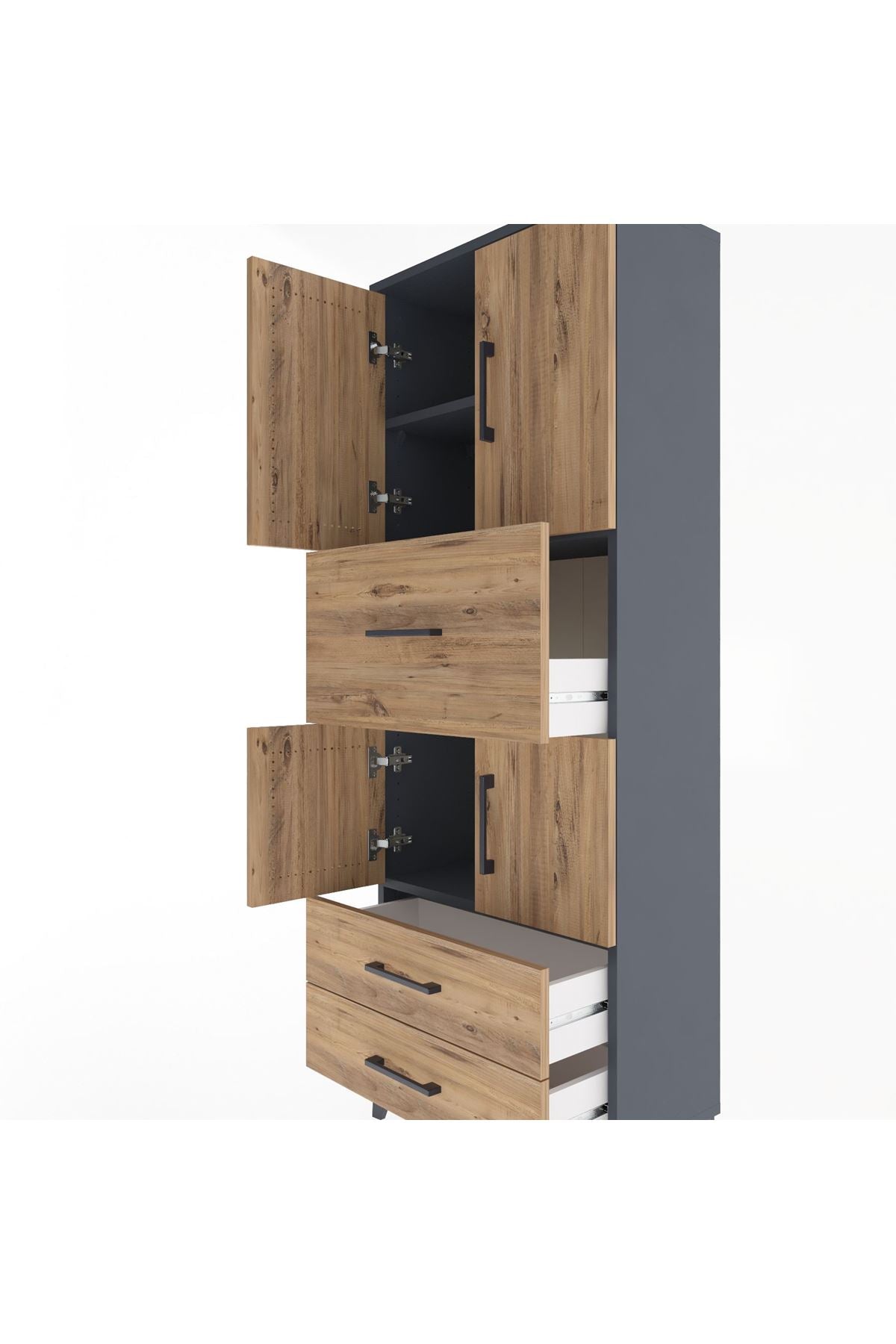 Arges Dolap 3 Raflı 3 Çekmeceli 4 Kapaklı 60x30x163 Antrasit-Çam