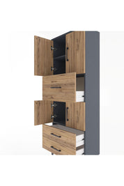 Arges Dolap 3 Raflı 3 Çekmeceli 4 Kapaklı 60x30x163 Antrasit-Çam