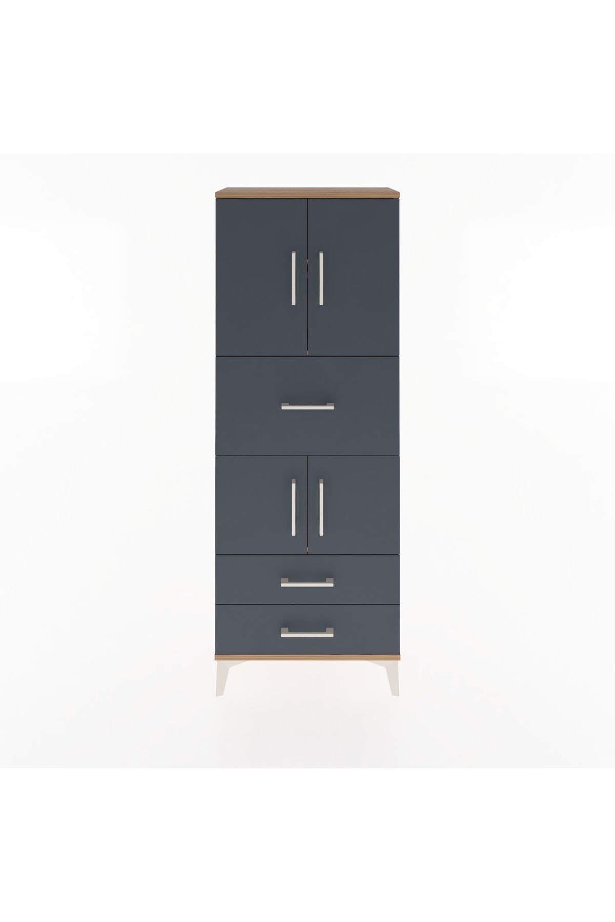 Arges Dolap 3 Raflı 3 Çekmeceli 4 Kapaklı 60x30x163 Çam-Antrasit