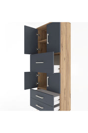 Arges Dolap 3 Raflı 3 Çekmeceli 4 Kapaklı 60x30x163 Çam-Antrasit