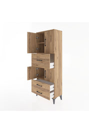 Arges Dolap 3 Raflı 3 Çekmeceli 4 Kapaklı 60x30x163 Çam-Çam