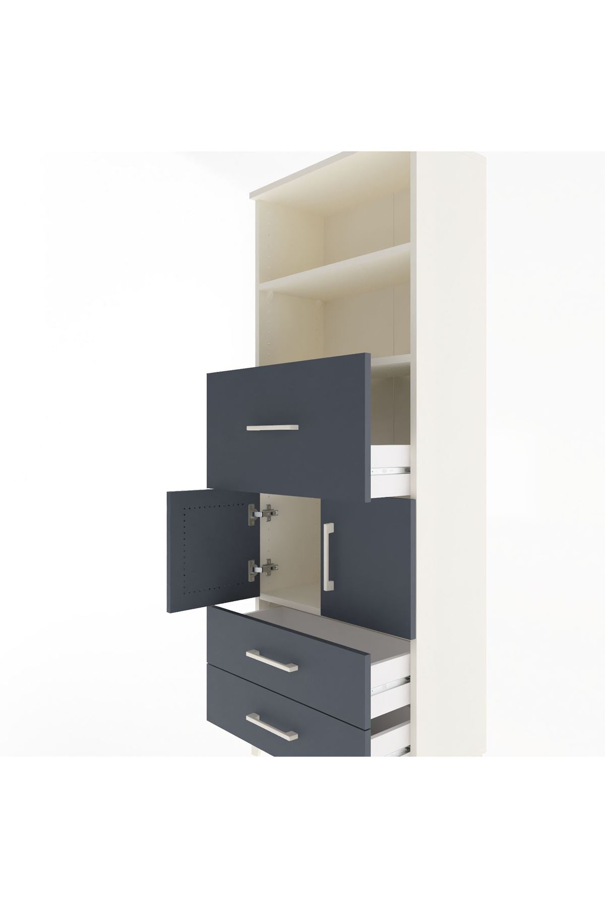 Arges Dolap 3 Raflı 3 Çekmeceli 2 Kapaklı 60x30x163 Aytaşı-Antrasit