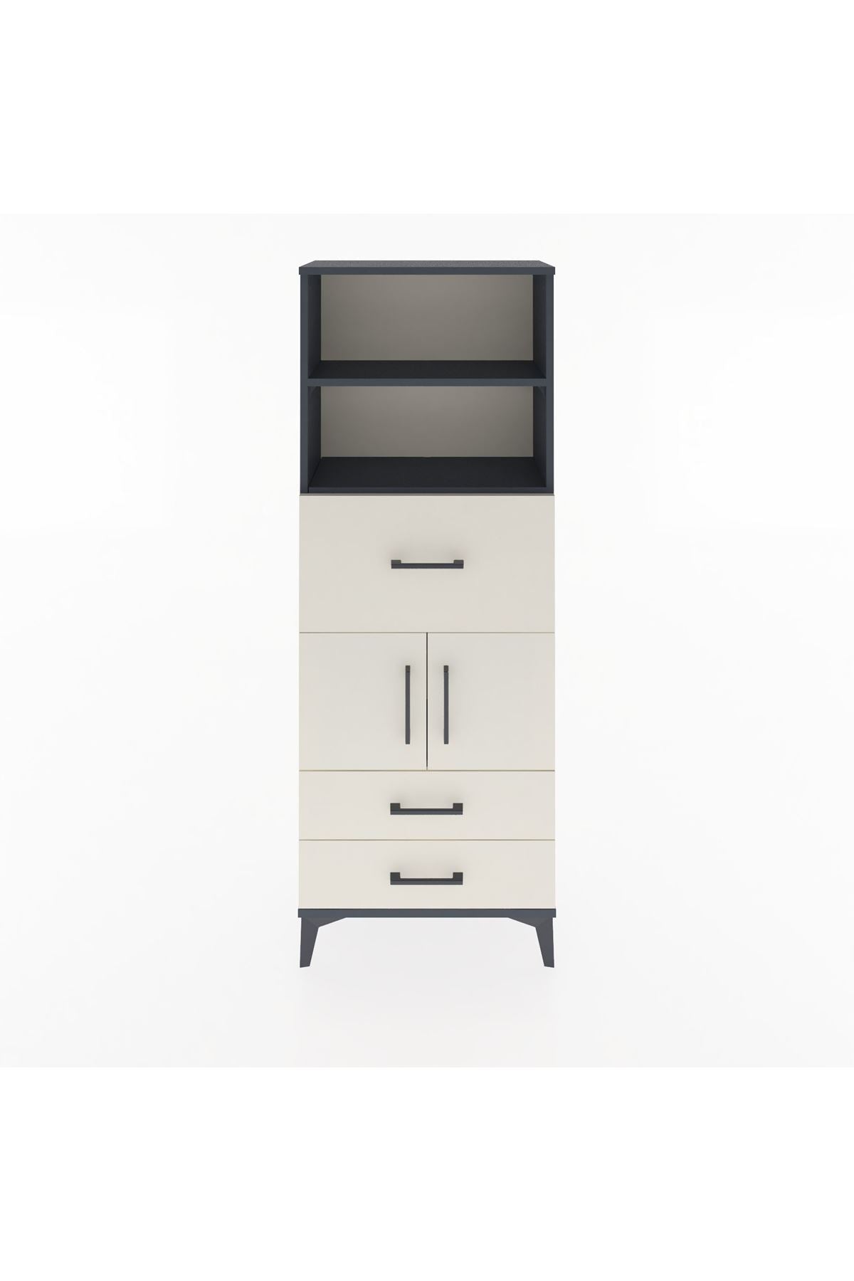 Arges Dolap 3 Raflı 3 Çekmeceli 2 Kapaklı 60x30x163 Antrasit-Aytaşı
