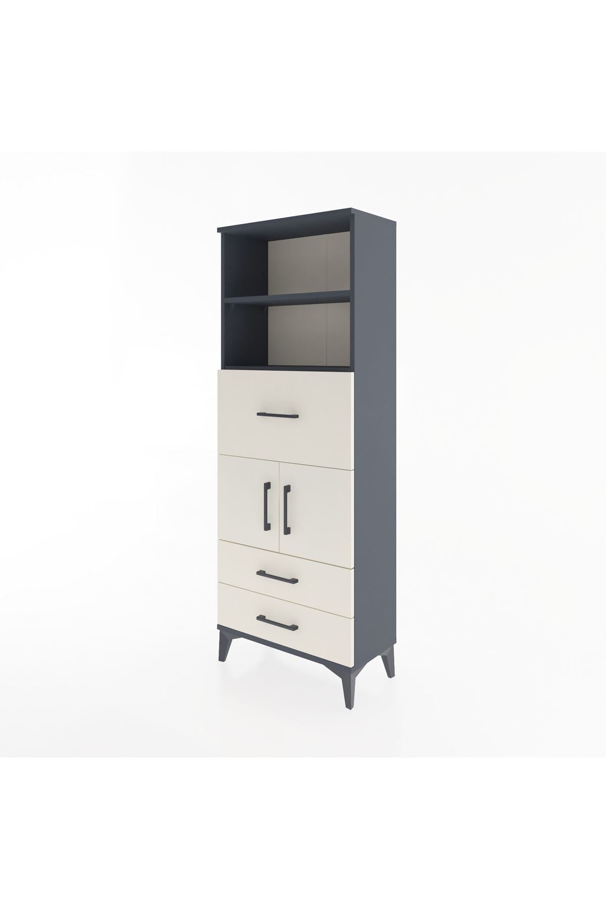 Arges Dolap 3 Raflı 3 Çekmeceli 2 Kapaklı 60x30x163 Antrasit-Aytaşı