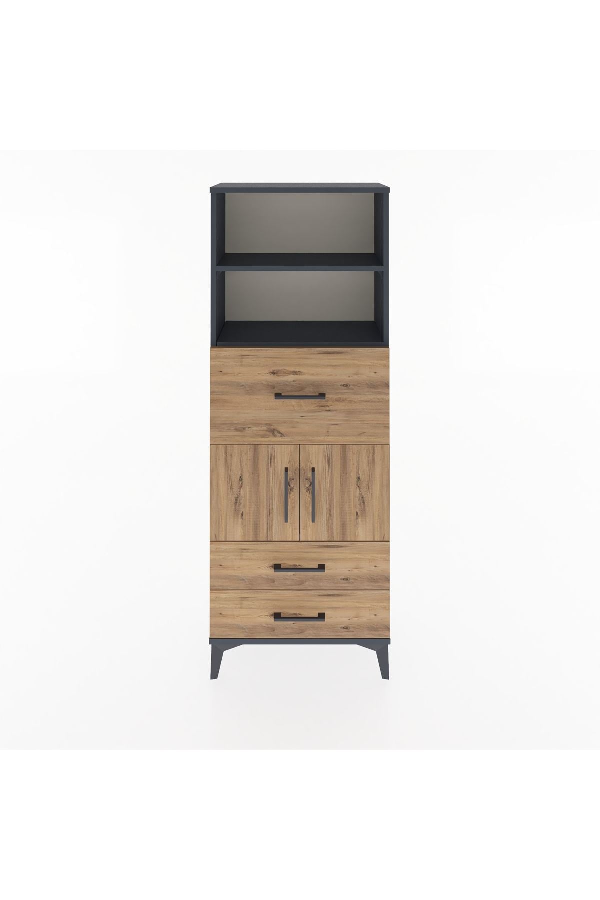 Arges Dolap 3 Raflı 3 Çekmeceli 2 Kapaklı 60x30x163 Antrasit-Çam