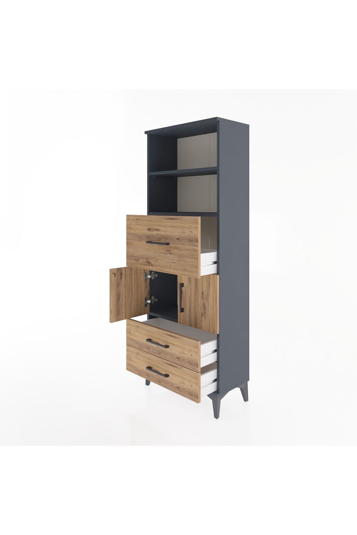 Arges Dolap 3 Raflı 3 Çekmeceli 2 Kapaklı 60x30x163 Antrasit-Çam