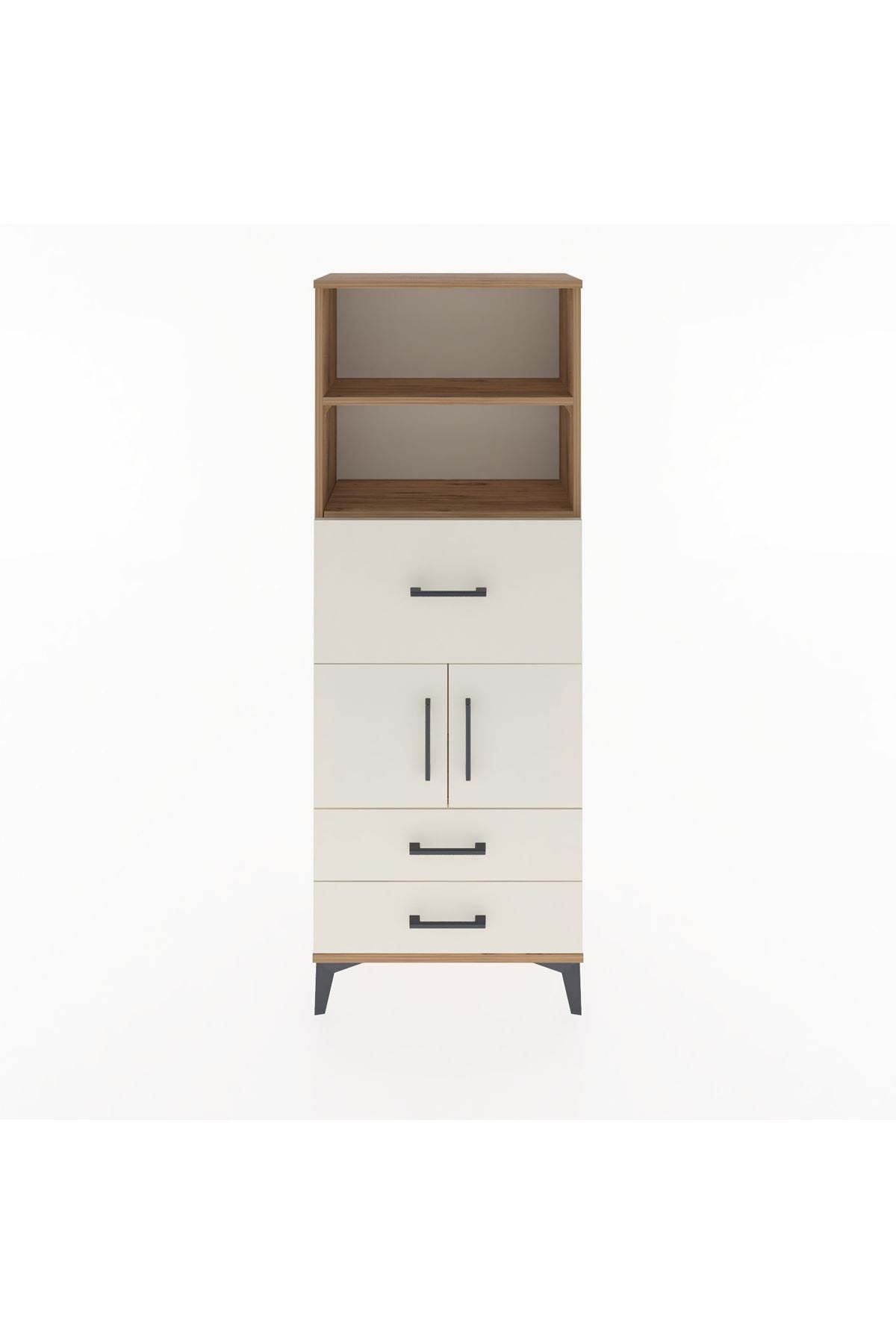 Arges Dolap 3 Raflı 3 Çekmeceli 2 Kapaklı 60x30x163 Çam-Aytaşı