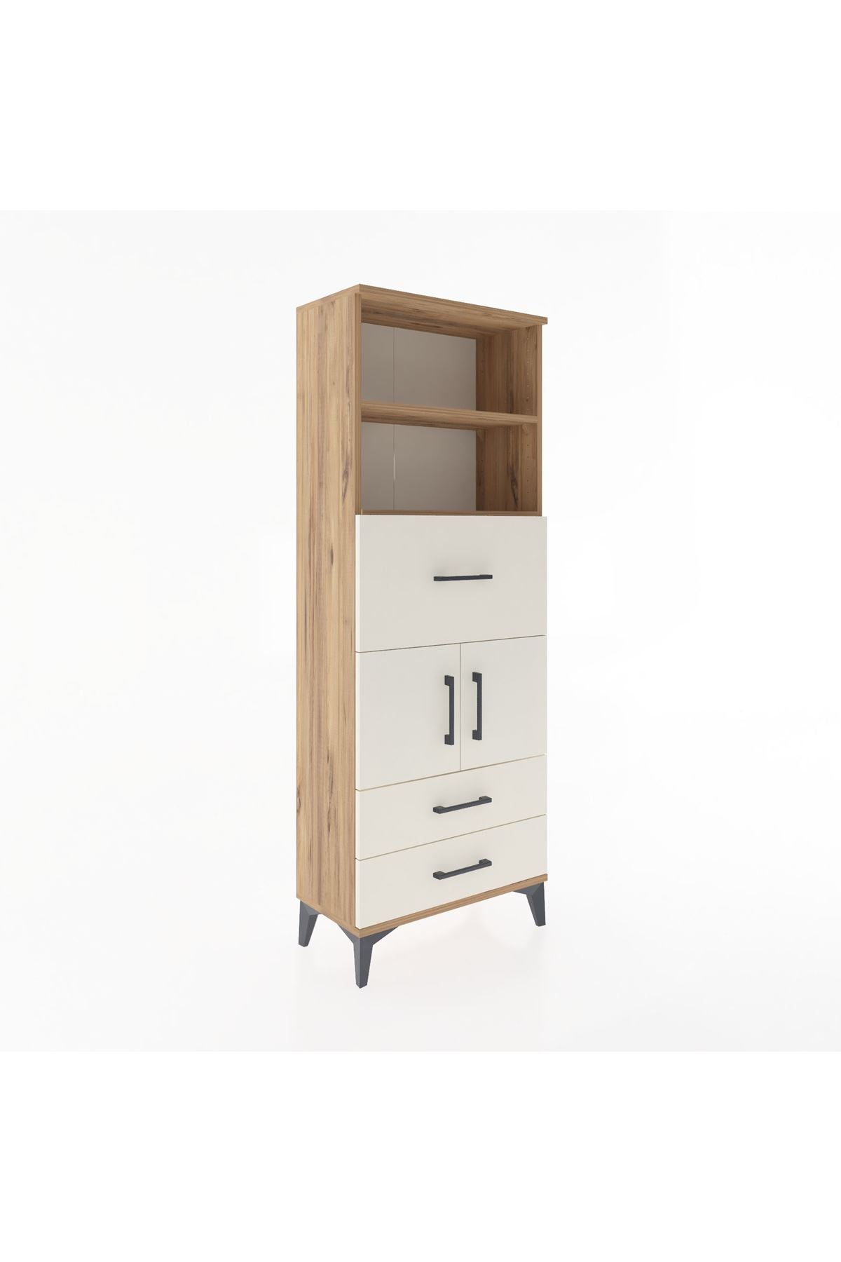 Arges Dolap 3 Raflı 3 Çekmeceli 2 Kapaklı 60x30x163 Çam-Aytaşı