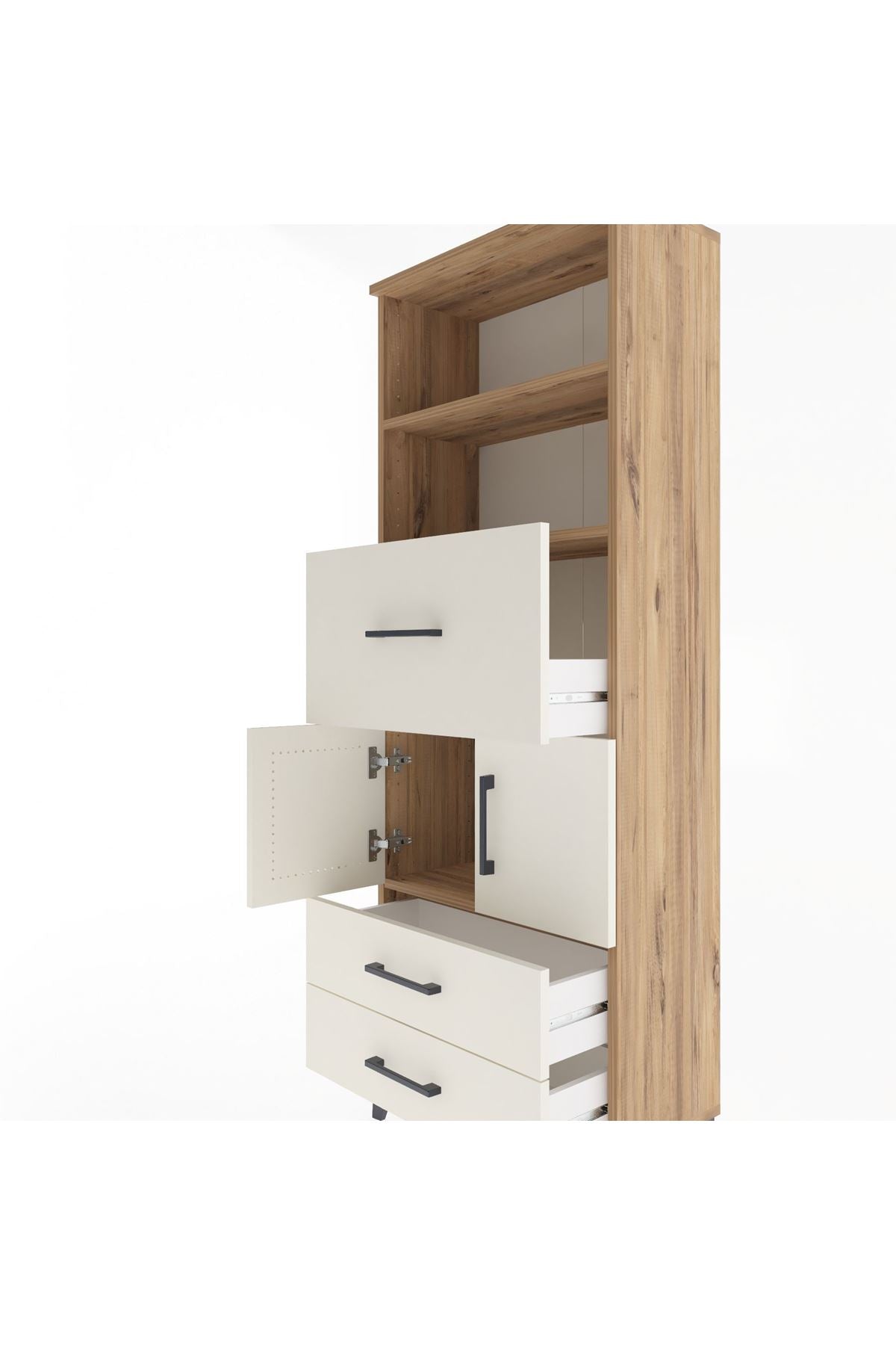 Arges Dolap 3 Raflı 3 Çekmeceli 2 Kapaklı 60x30x163 Çam-Aytaşı