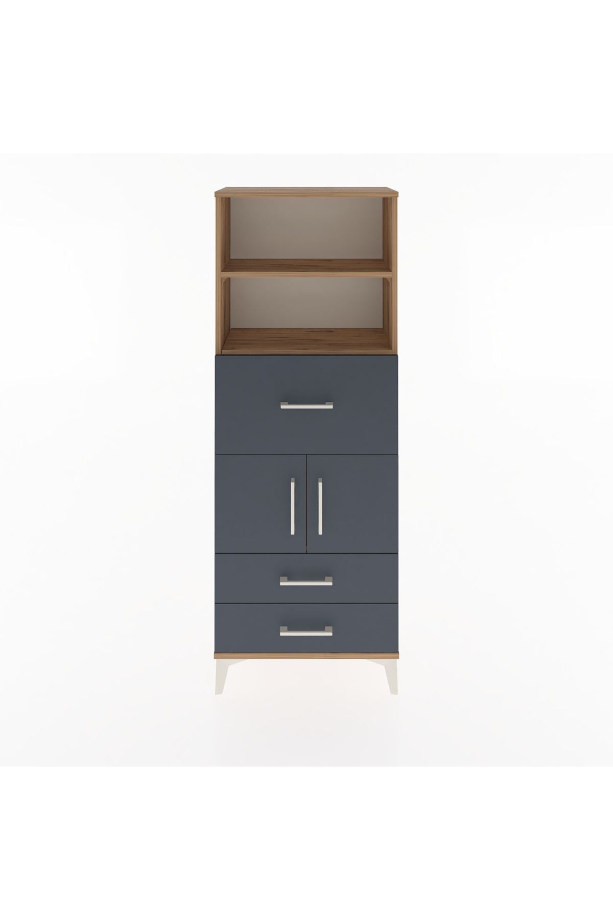 Arges Dolap 3 Raflı 3 Çekmeceli 2 Kapaklı 60x30x163 Çam-Antrasit