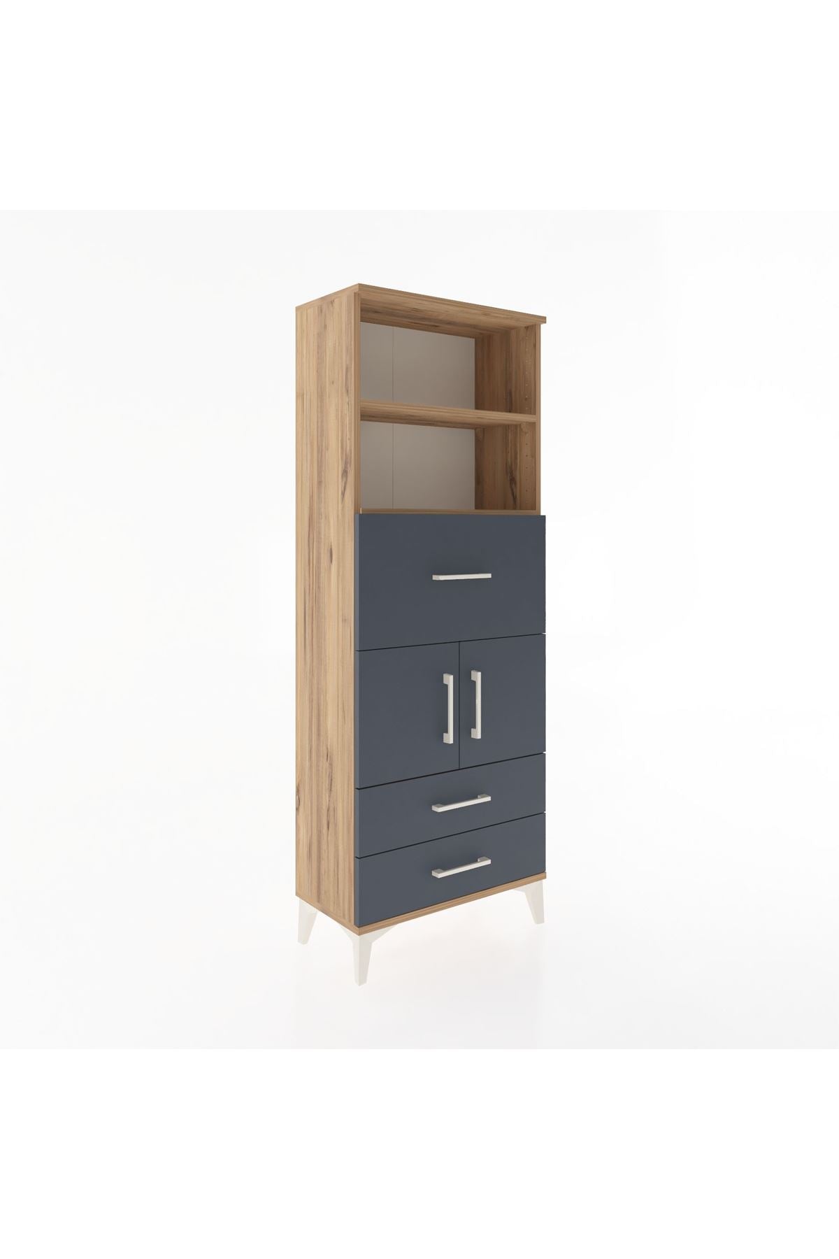 Arges Dolap 3 Raflı 3 Çekmeceli 2 Kapaklı 60x30x163 Çam-Antrasit