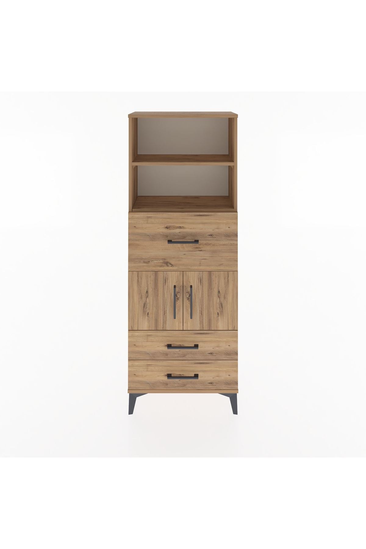 Arges Dolap 3 Raflı 3 Çekmeceli 2 Kapaklı 60x30x163 Çam-Çam