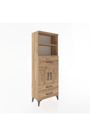 Arges Dolap 3 Raflı 3 Çekmeceli 2 Kapaklı 60x30x163 Çam-Çam