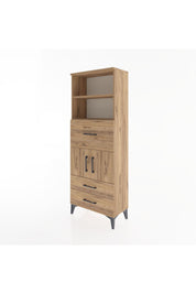 Arges Dolap 3 Raflı 3 Çekmeceli 2 Kapaklı 60x30x163 Çam-Çam