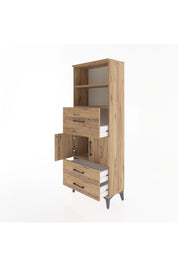 Arges Dolap 3 Raflı 3 Çekmeceli 2 Kapaklı 60x30x163 Çam-Çam