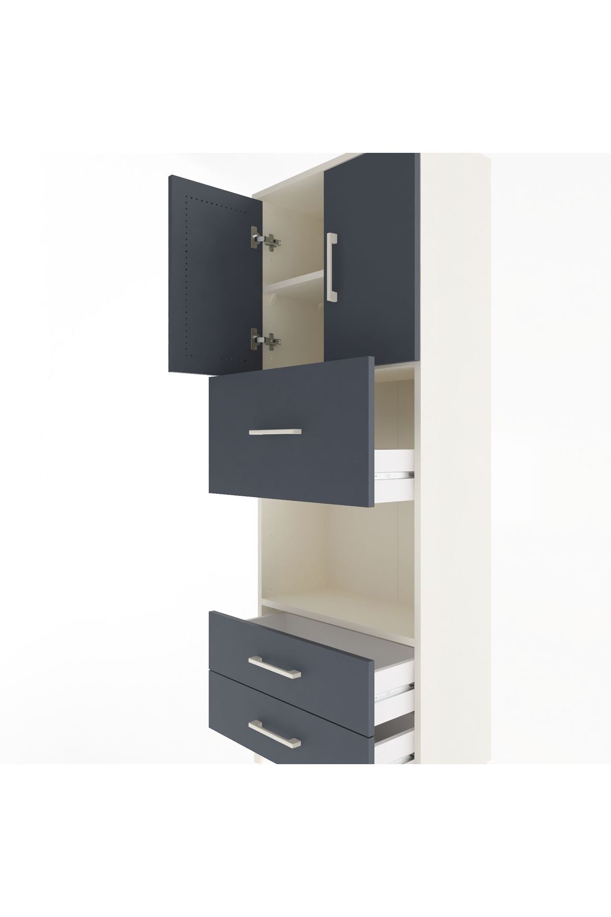 Arges Dolap 3 Raflı 3 Çekmeceli 2 Kapaklı 60x30x163 Aytaşı-Antrasit