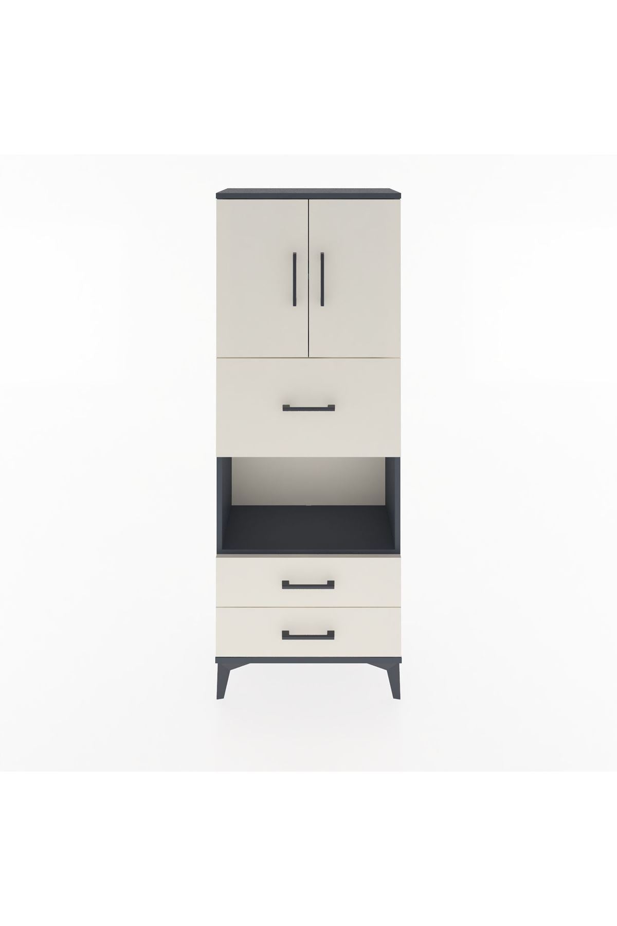 Arges Dolap 3 Raflı 3 Çekmeceli 2 Kapaklı 60x30x163 Antrasit-Aytaşı