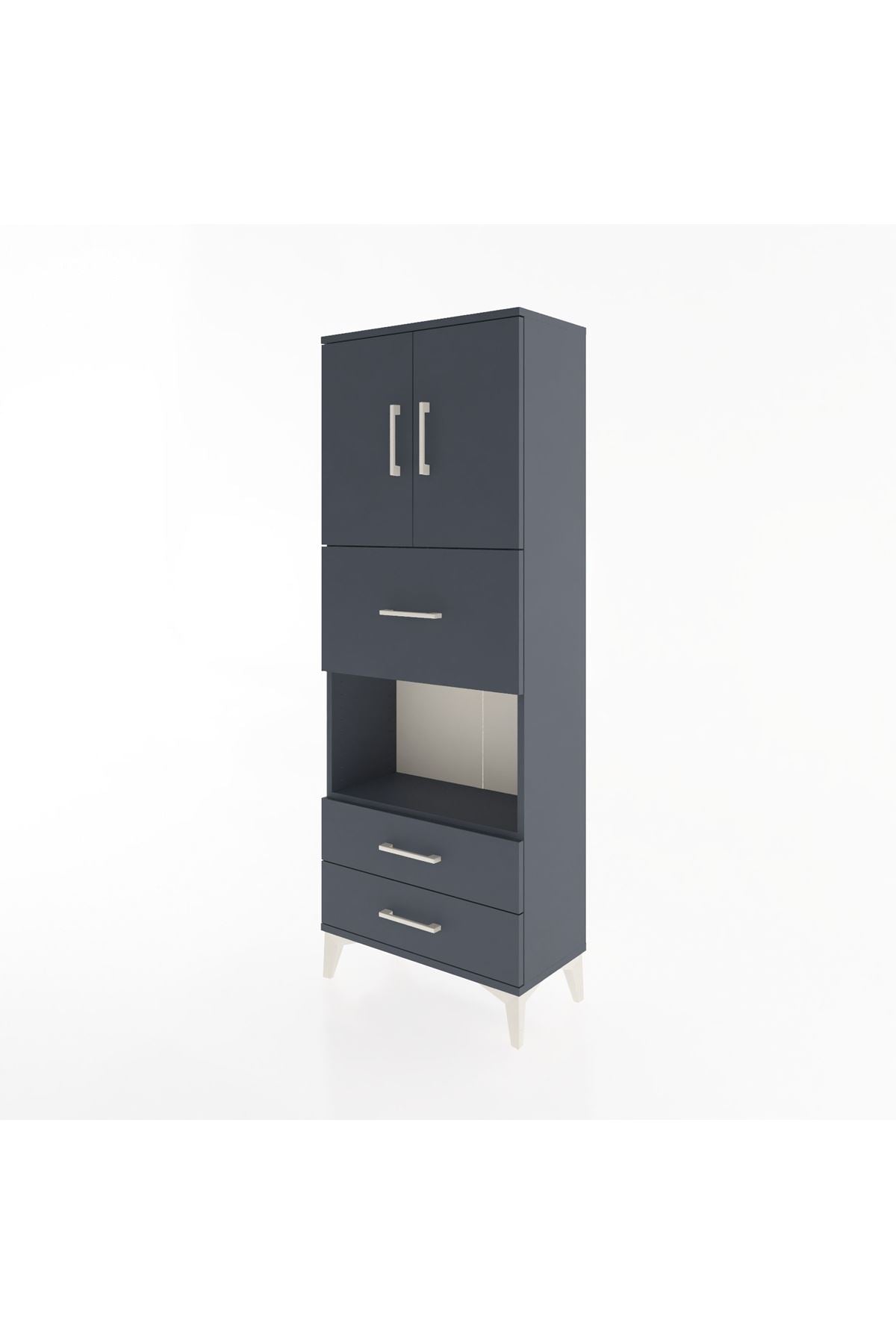 Arges Dolap 3 Raflı 3 Çekmeceli 2 Kapaklı 60x30x163 Antrasit-Antrasit