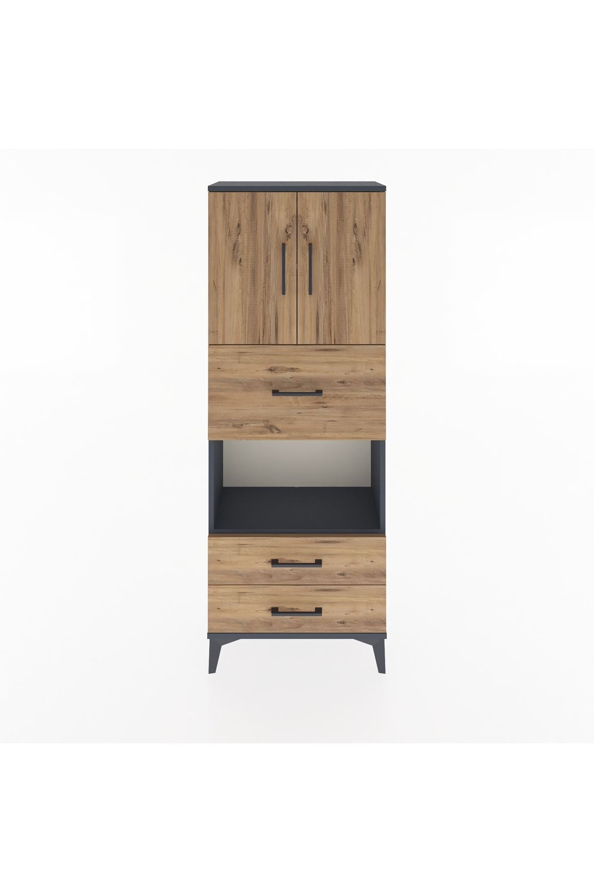 Arges Dolap 3 Raflı 3 Çekmeceli 2 Kapaklı 60x30x163 Antrasit-Çam