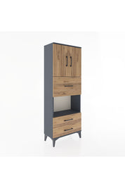 Arges Dolap 3 Raflı 3 Çekmeceli 2 Kapaklı 60x30x163 Antrasit-Çam