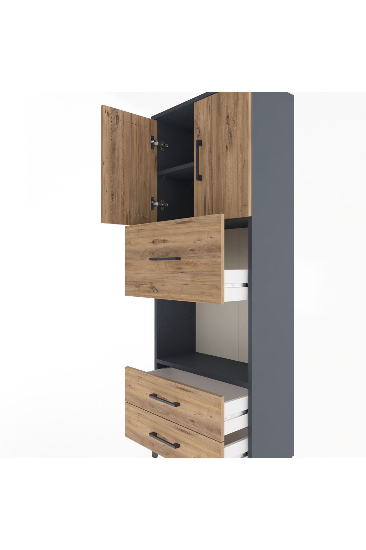 Arges Dolap 3 Raflı 3 Çekmeceli 2 Kapaklı 60x30x163 Antrasit-Çam