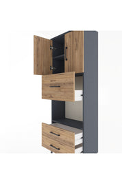 Arges Dolap 3 Raflı 3 Çekmeceli 2 Kapaklı 60x30x163 Antrasit-Çam