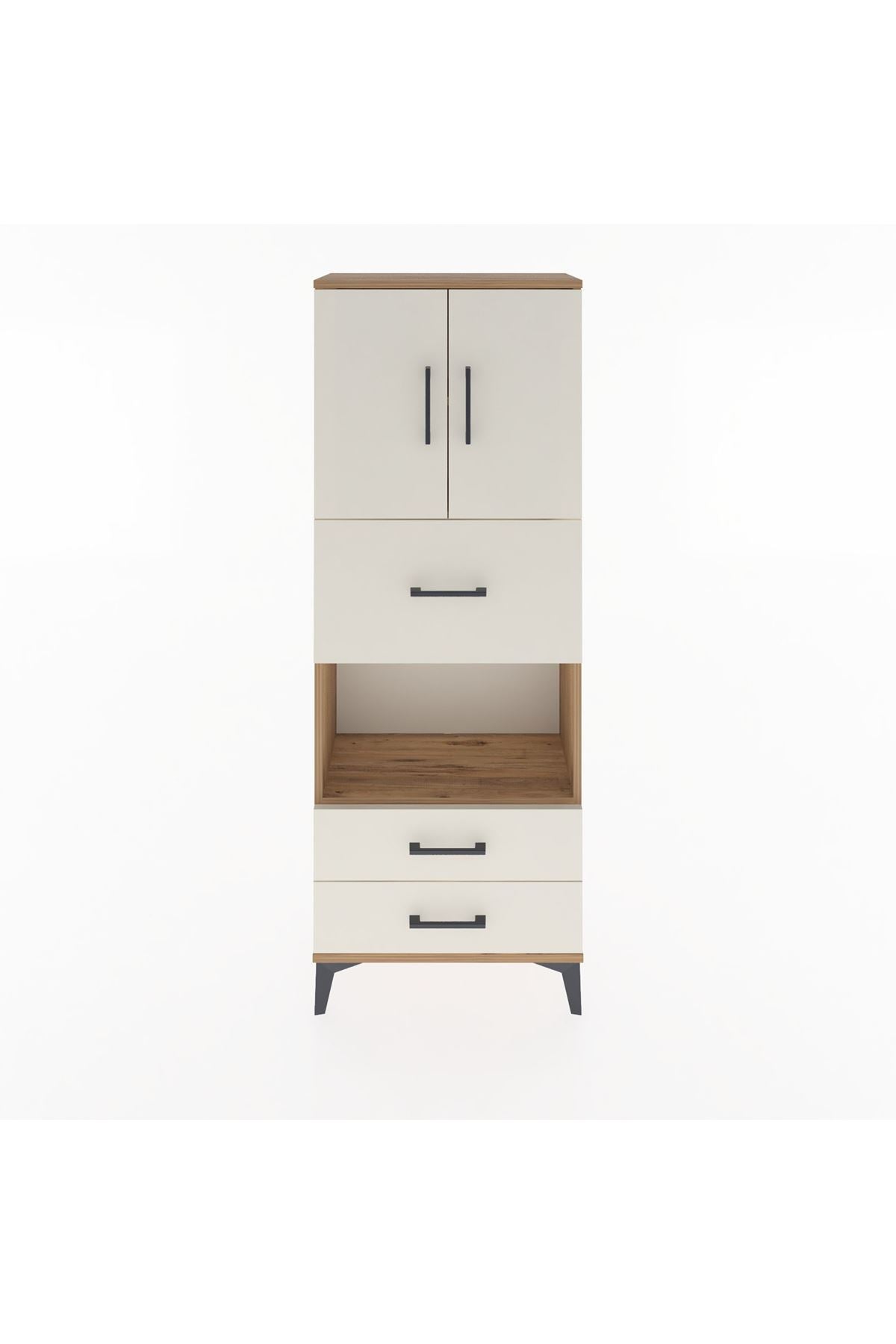 Arges Dolap 3 Raflı 3 Çekmeceli 2 Kapaklı 60x30x163 Çam-Aytaşı