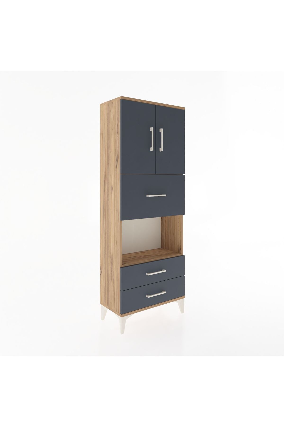Arges Dolap 3 Raflı 3 Çekmeceli 2 Kapaklı 60x30x163 Çam-Antrasit