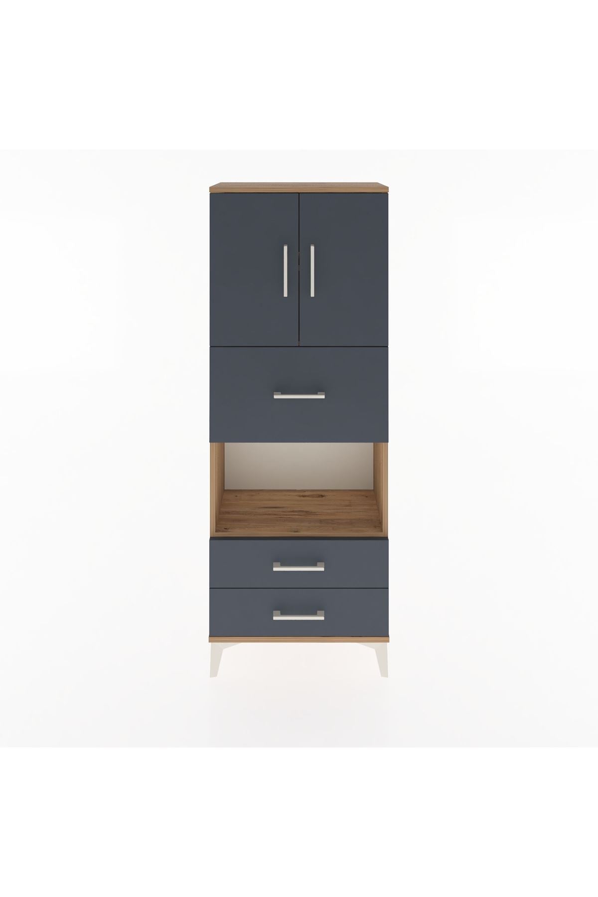 Arges Dolap 3 Raflı 3 Çekmeceli 2 Kapaklı 60x30x163 Çam-Antrasit