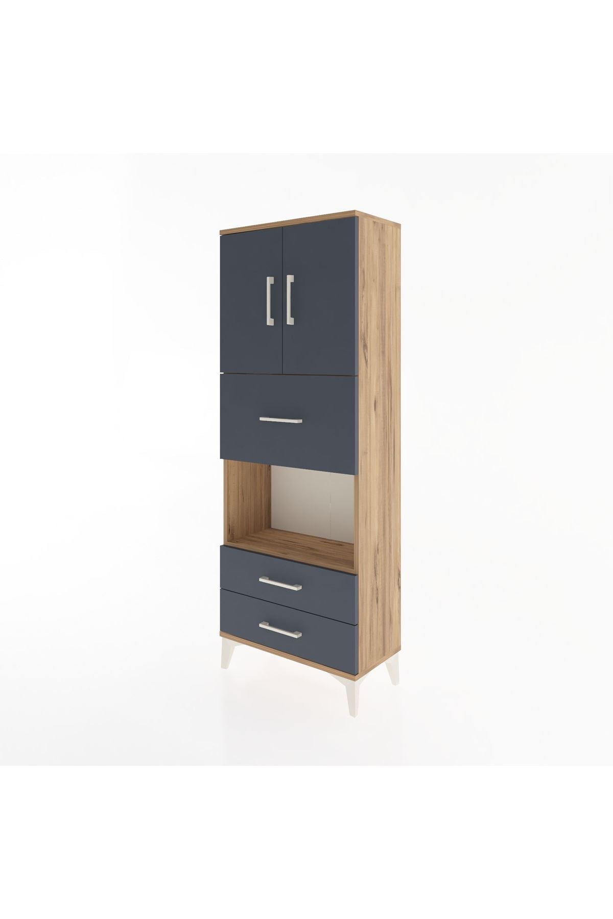 Arges Dolap 3 Raflı 3 Çekmeceli 2 Kapaklı 60x30x163 Çam-Antrasit