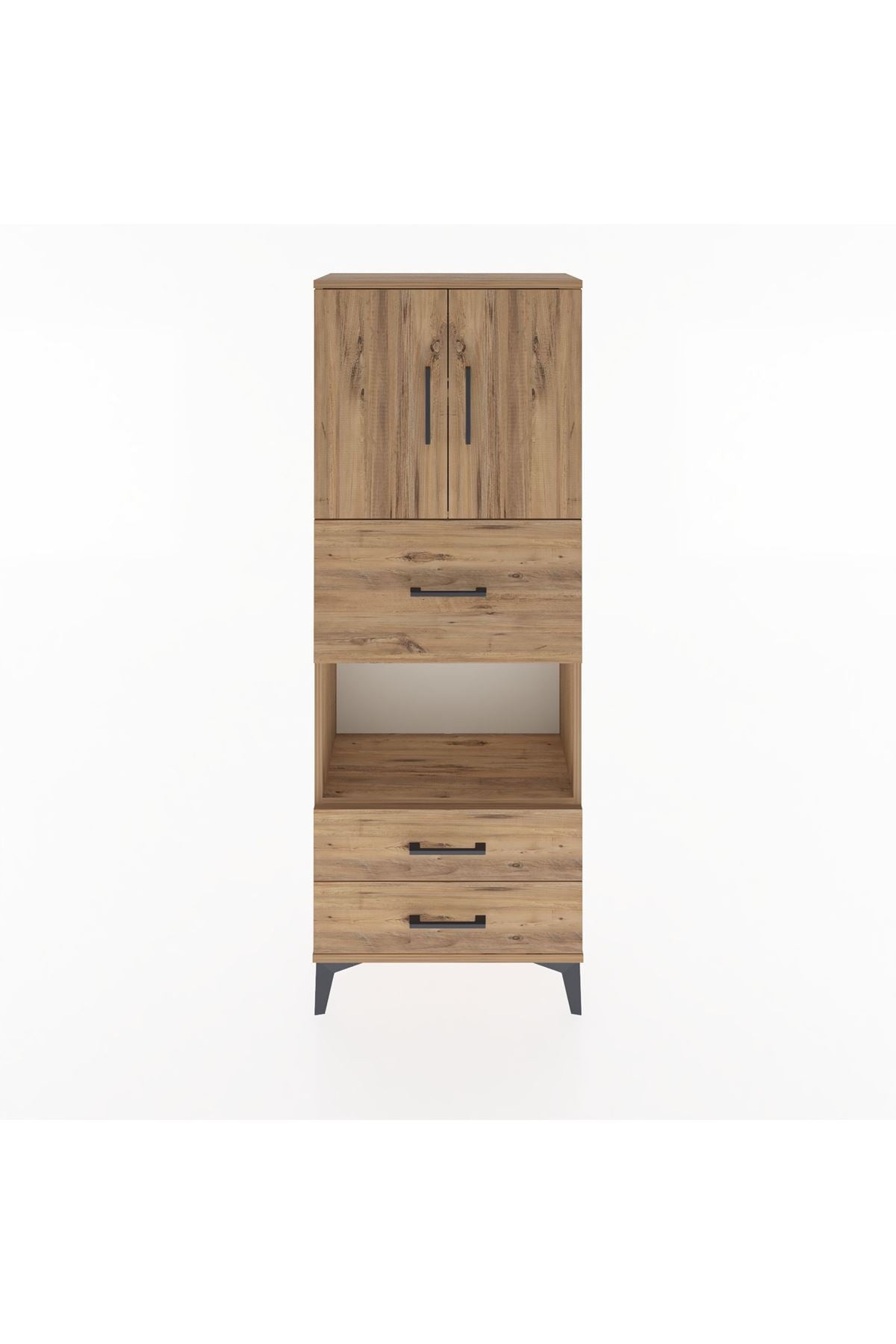 Arges Dolap 3 Raflı 3 Çekmeceli 2 Kapaklı 60x30x163 Çam-Çam